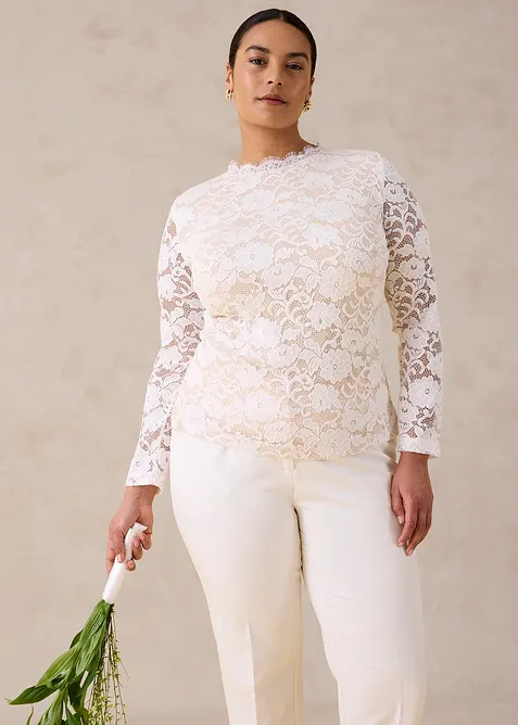 L&aring;ng&auml;rmad topp i spets, bonprix