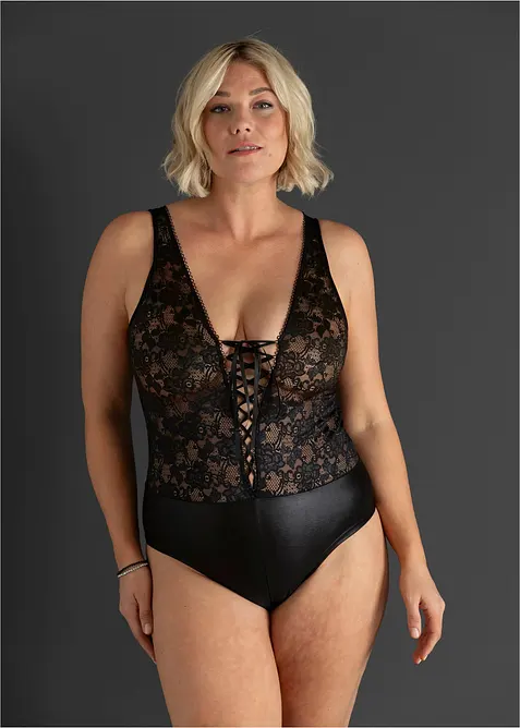 Body ouvert med wetlook, bonprix