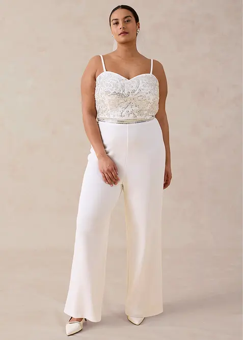 Jumpsuit i kr&auml;pp med struktur och med p&auml;rlbroderi, bonprix