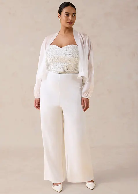 Jumpsuit i kr&auml;pp med struktur och med p&auml;rlbroderi, bonprix