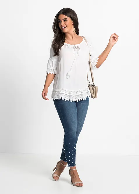 Tunika med spets i mjuk viskos, bonprix