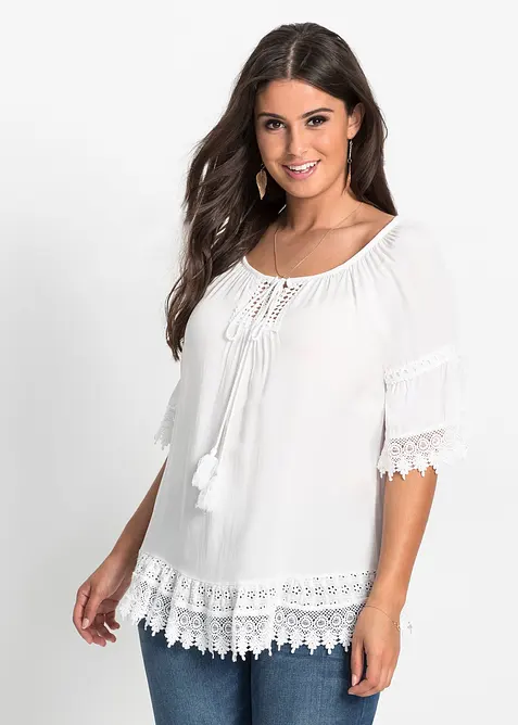 Tunika med spets i mjuk viskos, bonprix
