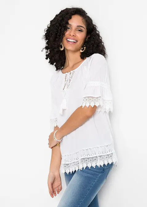 Tunika med spets i mjuk viskos, bonprix