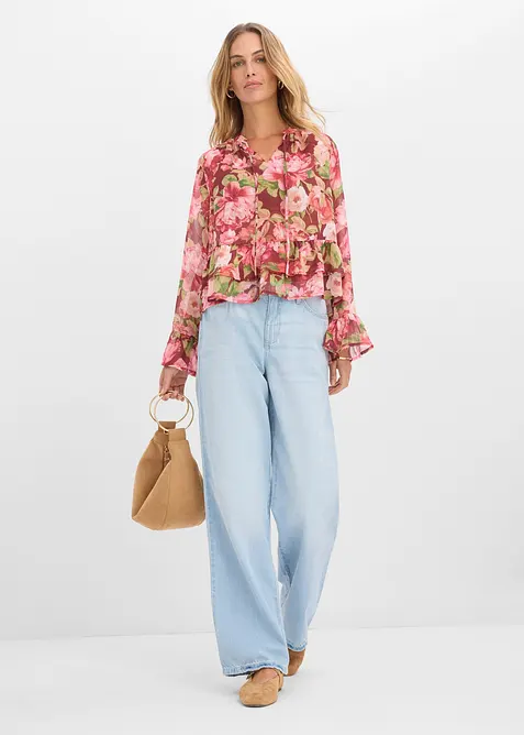 Chiffongblus med volanger, bonprix