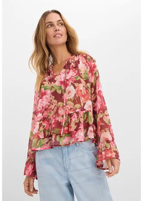 Chiffongblus med volanger, bonprix