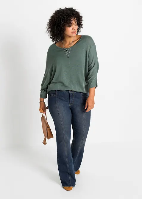 Finstickad tr&ouml;ja med 3/4-&auml;rm, bonprix