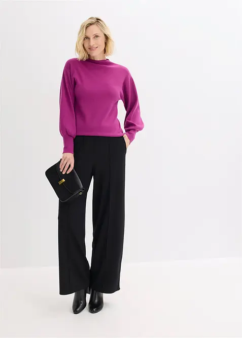 Stickad tr&ouml;ja med ballong&auml;rmar, bonprix