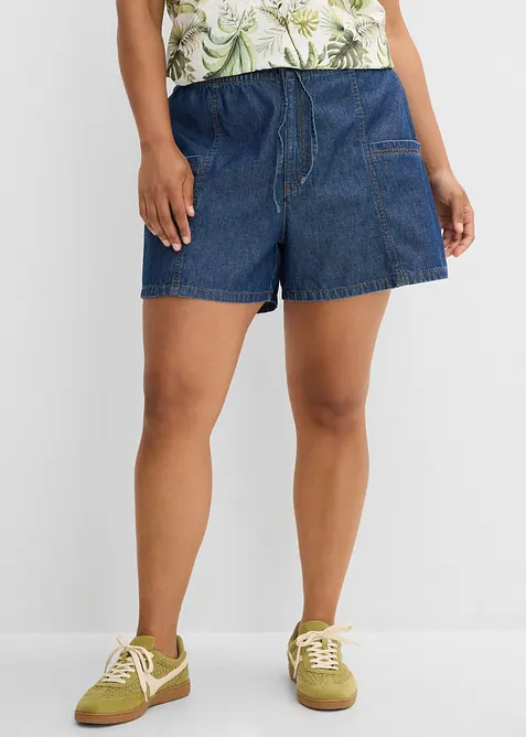 Jeansshorts med res&aring;rlinning och High Waist, bonprix