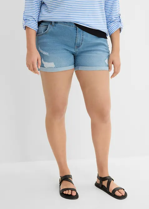Jeansshorts Mid Waist med destroyed-effekter, bonprix