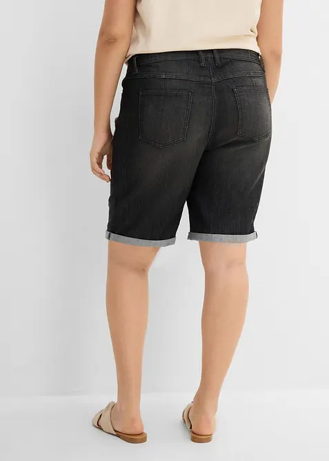 Jeansbermudas Mid Waist med broderi och bekv&auml;m midja, bonprix