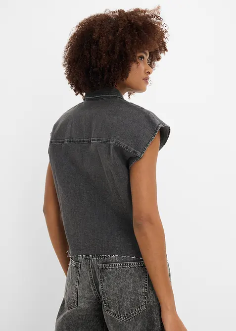 Kort jeansblus i fyrkantig modell, bonprix