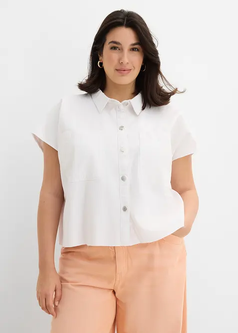 Kort jeansblus i fyrkantig modell, bonprix