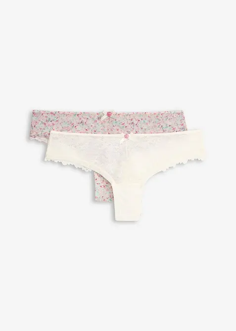 Braziliantrosa med blomm&ouml;nstrad spets 2-pack, bonprix