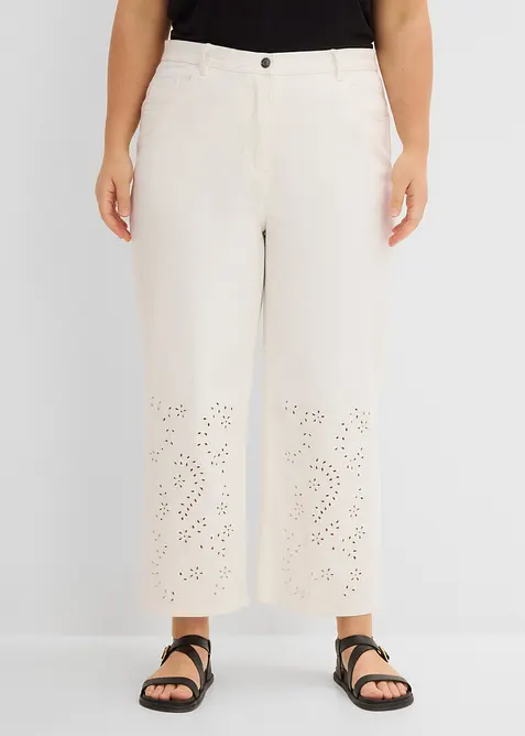 Twillbyxa med h&ouml;g midja och avkortade, vida ben, bonprix