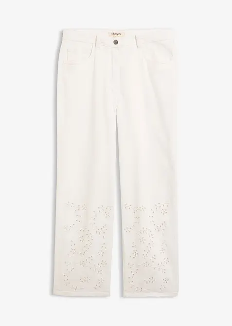 Twillbyxa med h&ouml;g midja och avkortade, vida ben, bonprix