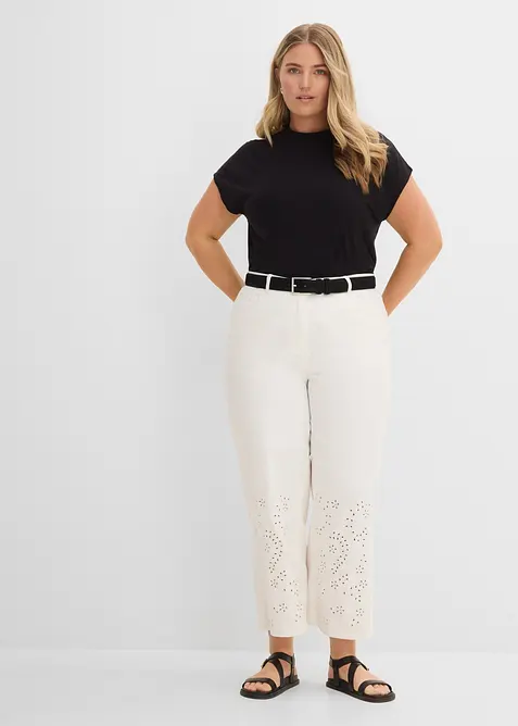 Twillbyxa med h&ouml;g midja och avkortade, vida ben, bonprix