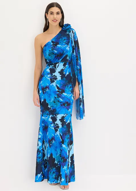 Aftonkl&auml;nning i one shoulder-stil med blomapplikation, bonprix