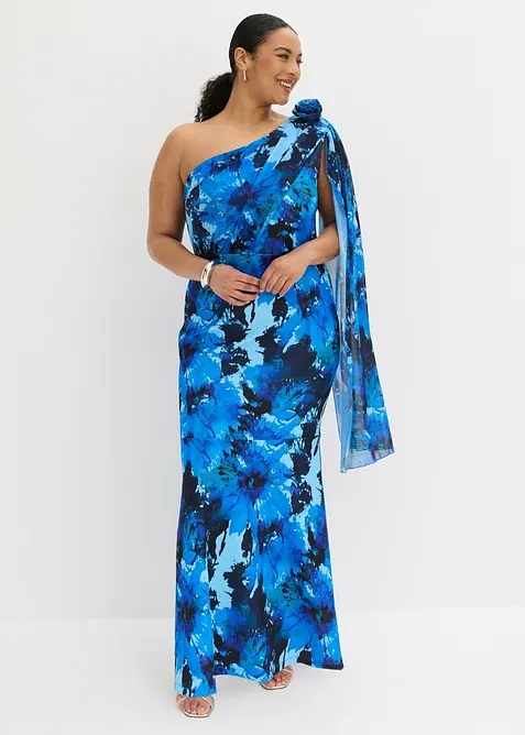 Aftonkl&auml;nning i one shoulder-stil med blomapplikation, bonprix