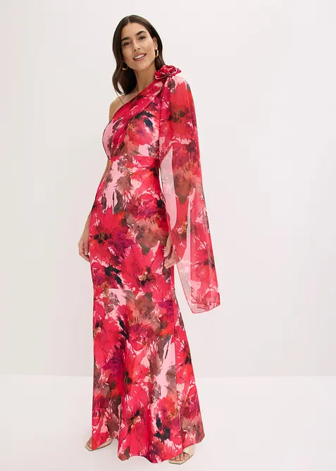 Aftonkl&auml;nning i one shoulder-stil med blomapplikation, bonprix