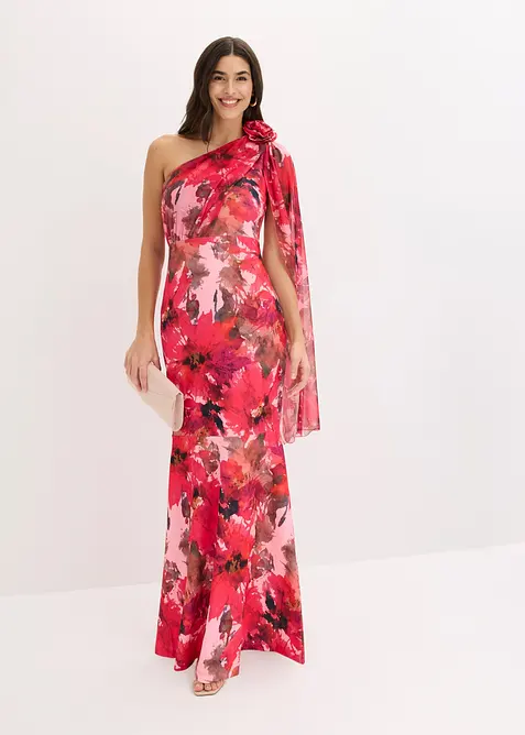 Aftonkl&auml;nning i one shoulder-stil med blomapplikation, bonprix
