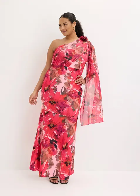 Aftonkl&auml;nning i one shoulder-stil med blomapplikation, bonprix