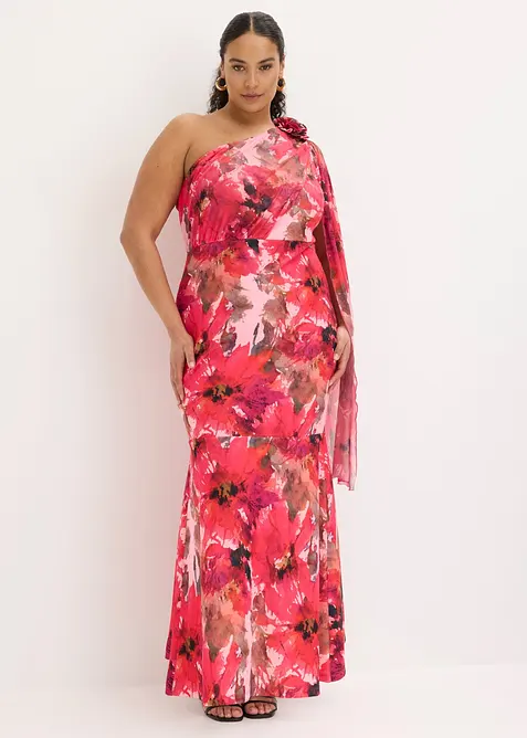 Aftonkl&auml;nning i one shoulder-stil med blomapplikation, bonprix