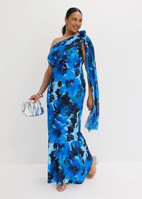 Aftonkl&auml;nning i one shoulder-stil med blomapplikation, bonprix