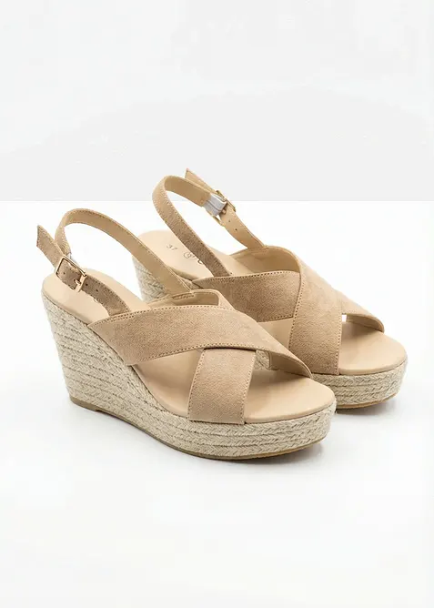 Sandalett med kilklack i baststil, bonprix