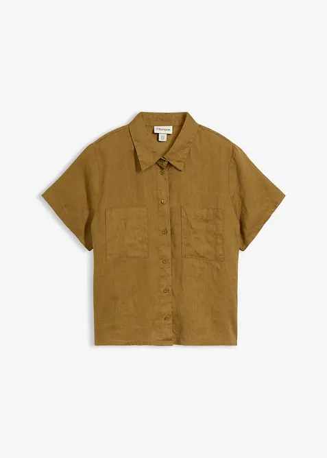 Kort&auml;rmad linneblus, bonprix