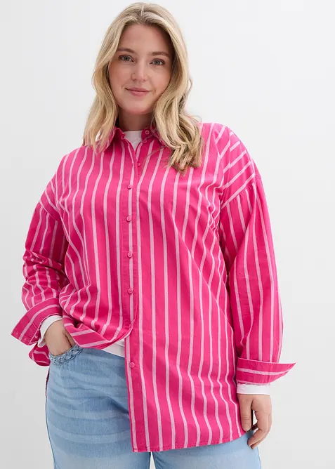 Skjortblus i oversizemodell av bomull, bonprix