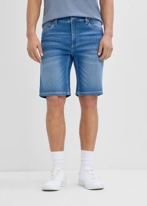 Jeansshorts i sweatshirtmaterial med res&aring;rlinning Regular Fit, bonprix