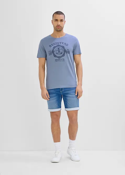 Jeansshorts i sweatshirtmaterial med res&aring;rlinning Regular Fit, bonprix