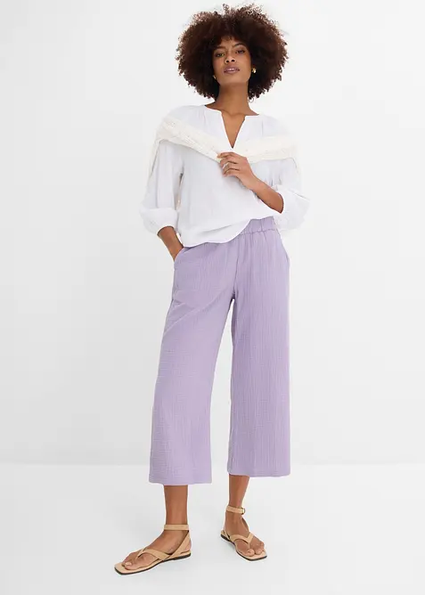 Marlenebyxa i bomullsmuslin, bonprix