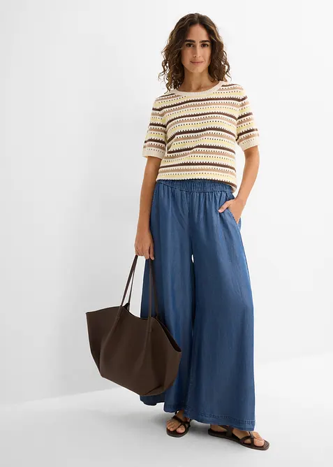 F&ouml;ljsamma palazzojeans med slits i sidan, 7/8-l&auml;ngd, bonprix