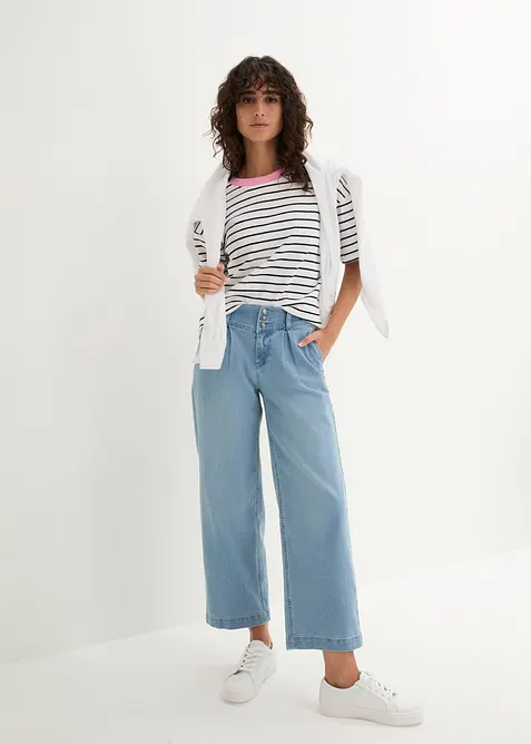 Cropped Wide Leg Jeans High Waist, med bekv&auml;m midja, bonprix