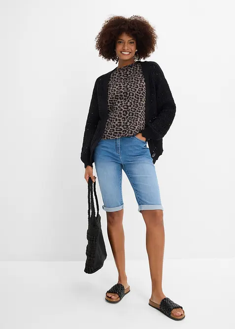 Jeansbermudas Mid Waist, med bekv&auml;m midja, bonprix