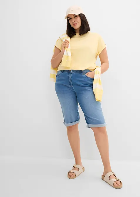 Jeansbermudas Mid Waist, med bekv&auml;m midja, bonprix