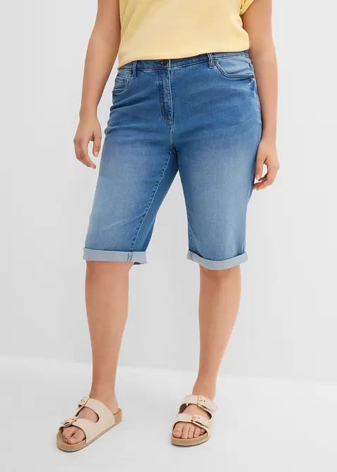 Jeansbermudas Mid Waist, med bekv&auml;m midja, bonprix