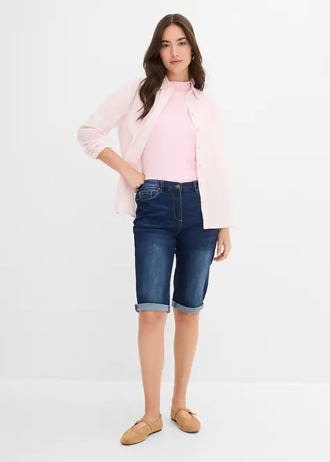 Jeansbermudas Mid Waist, med bekv&auml;m midja, bonprix