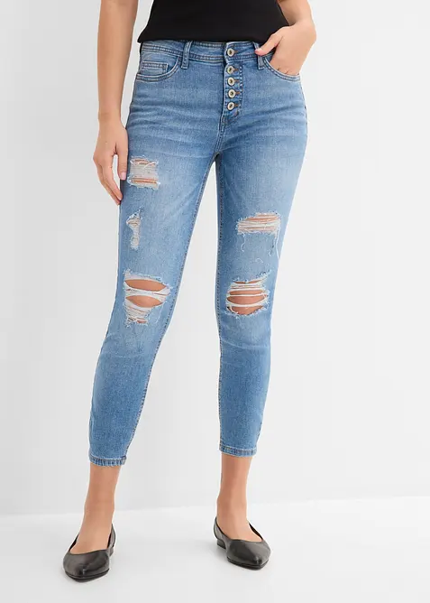 Korta stupr&ouml;rsjeans med destroyed-look, bonprix