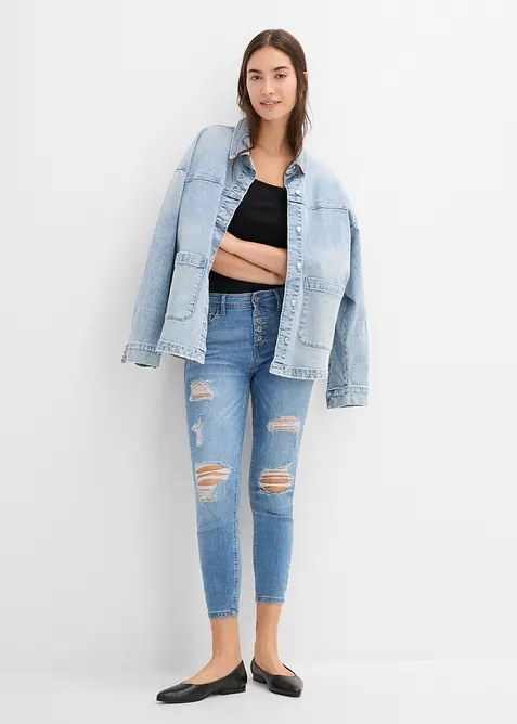 Korta stupr&ouml;rsjeans med destroyed-look, bonprix