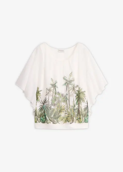 Chiffongblus med linne, bonprix