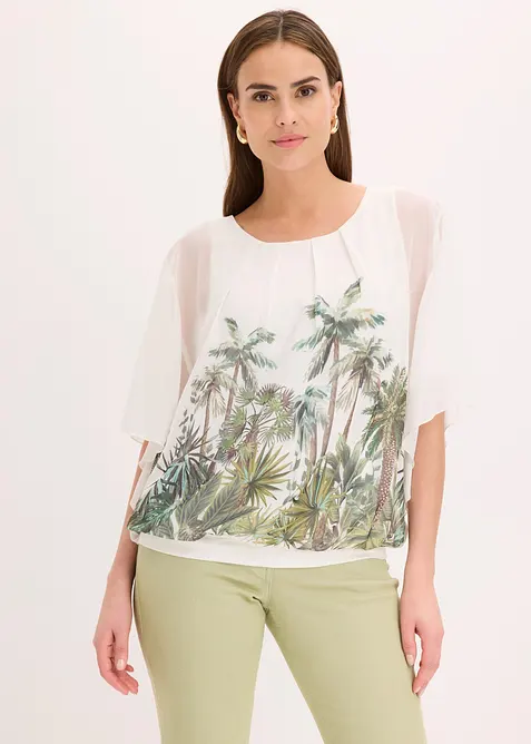 Chiffongblus med linne, bonprix