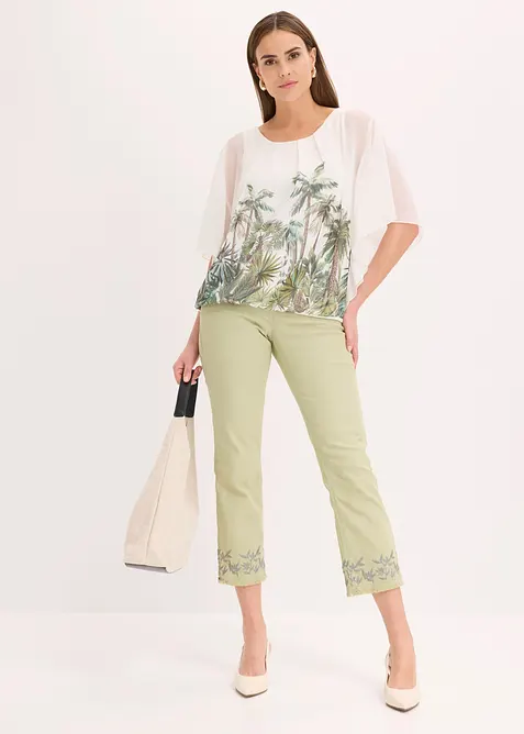 Chiffongblus med linne, bonprix