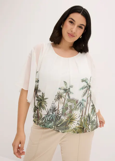 Chiffongblus med linne, bonprix