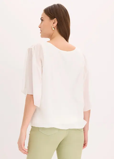 Chiffongblus med linne, bonprix