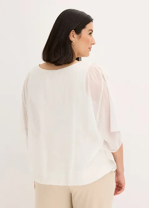 Chiffongblus med linne, bonprix