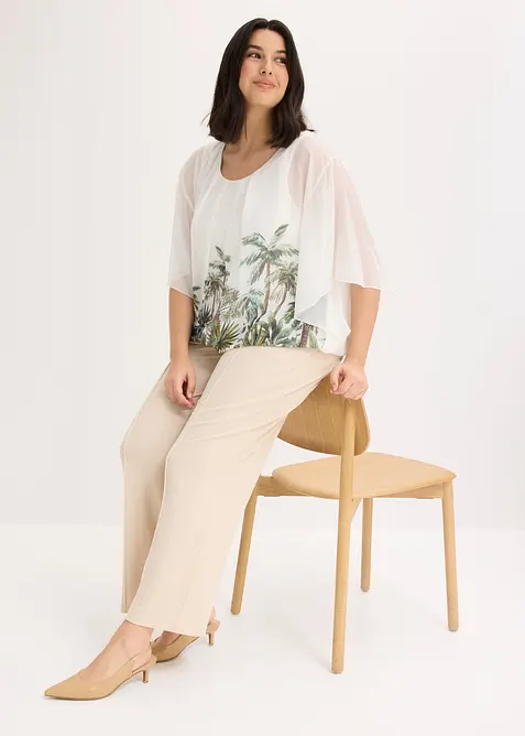 Chiffongblus med linne, bonprix