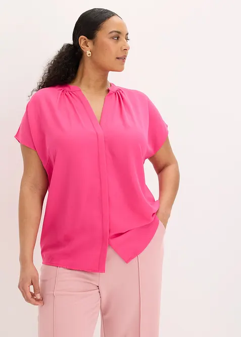 Kort&auml;rmad blus med dold knappsl&aring;, bonprix