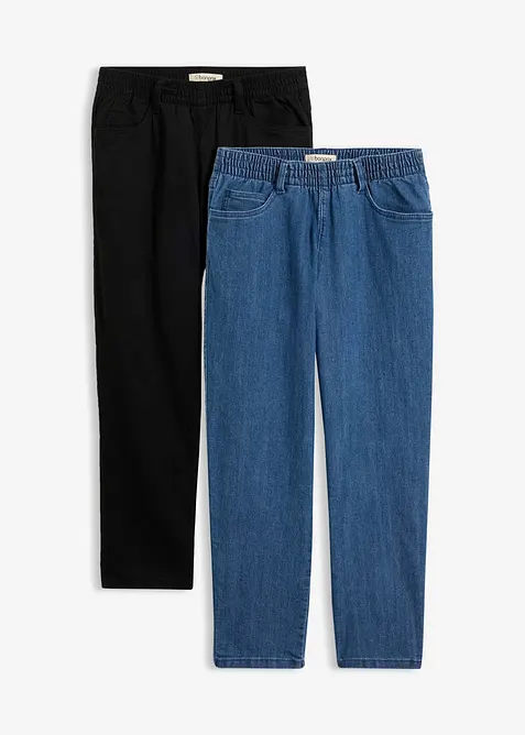 Jeans med bekv&auml;m medelh&ouml;g midja (2-pack), raka ben, bonprix